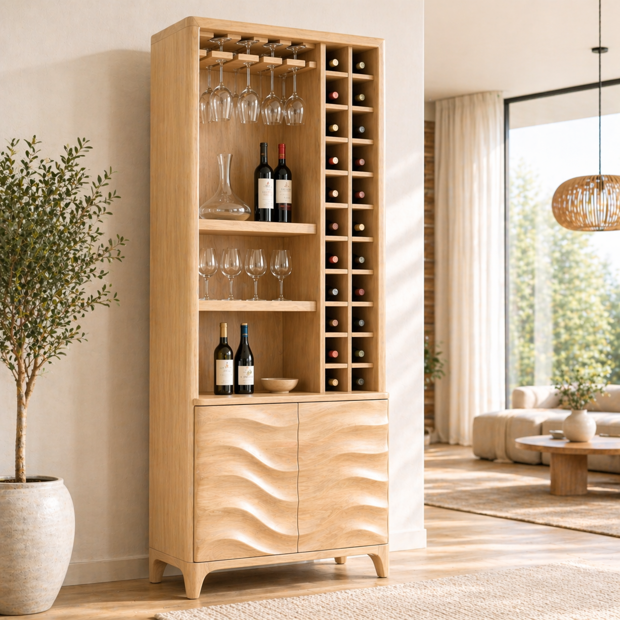 Modern Tall Wine Cabinet Glasses Rack Bottle Storage Freestanding Display Cabinet