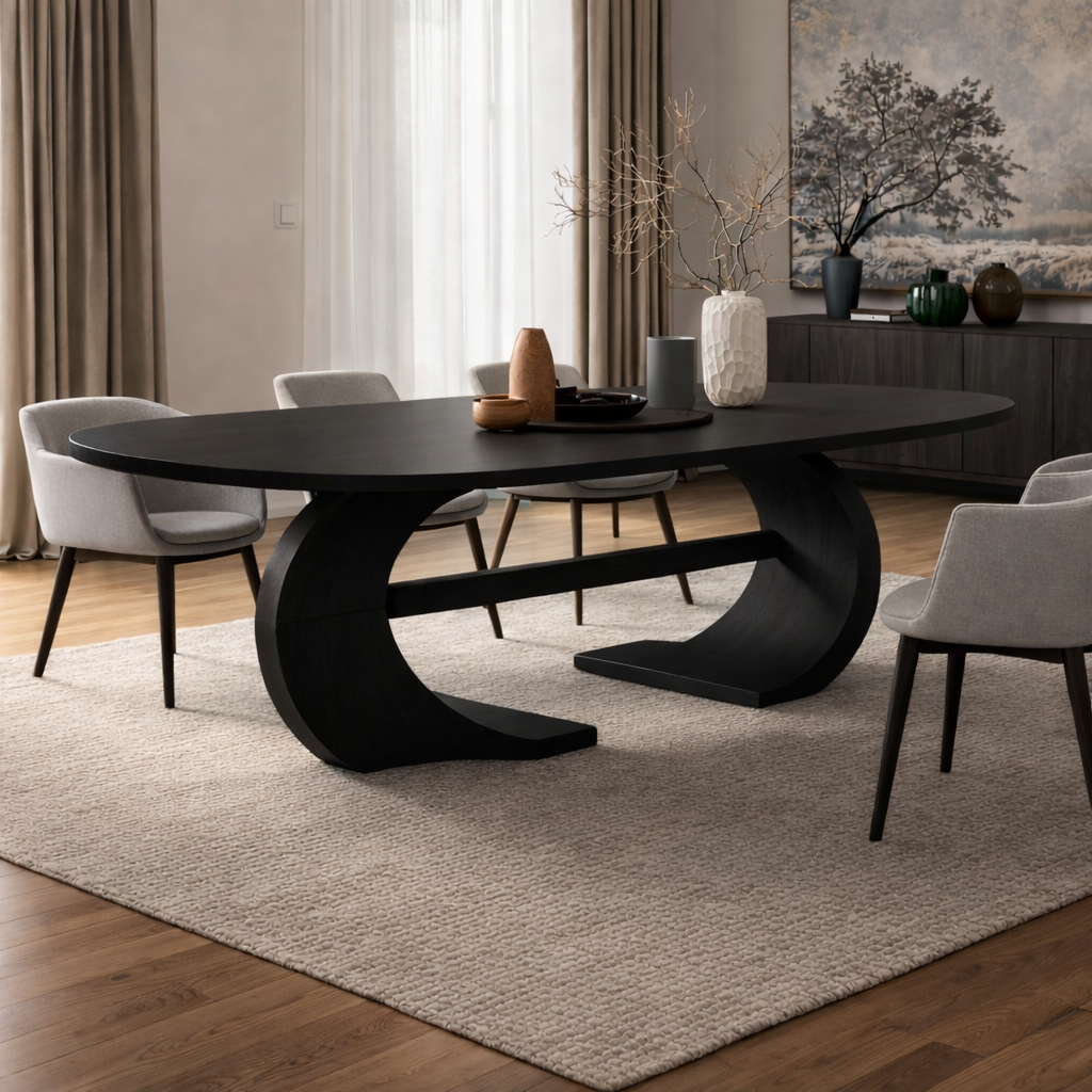 Modern Oval Dining Table Sculptural Curved Base Large Dining Table for Elegant Home