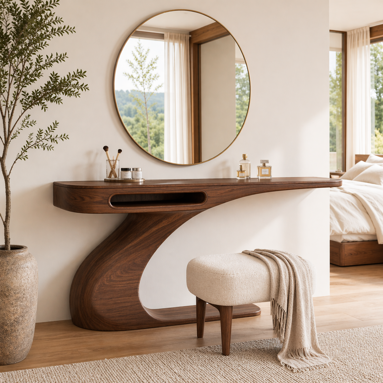 Modern Floating Makeup Vanity Table Sculptural Design Minimal Bedroom Console