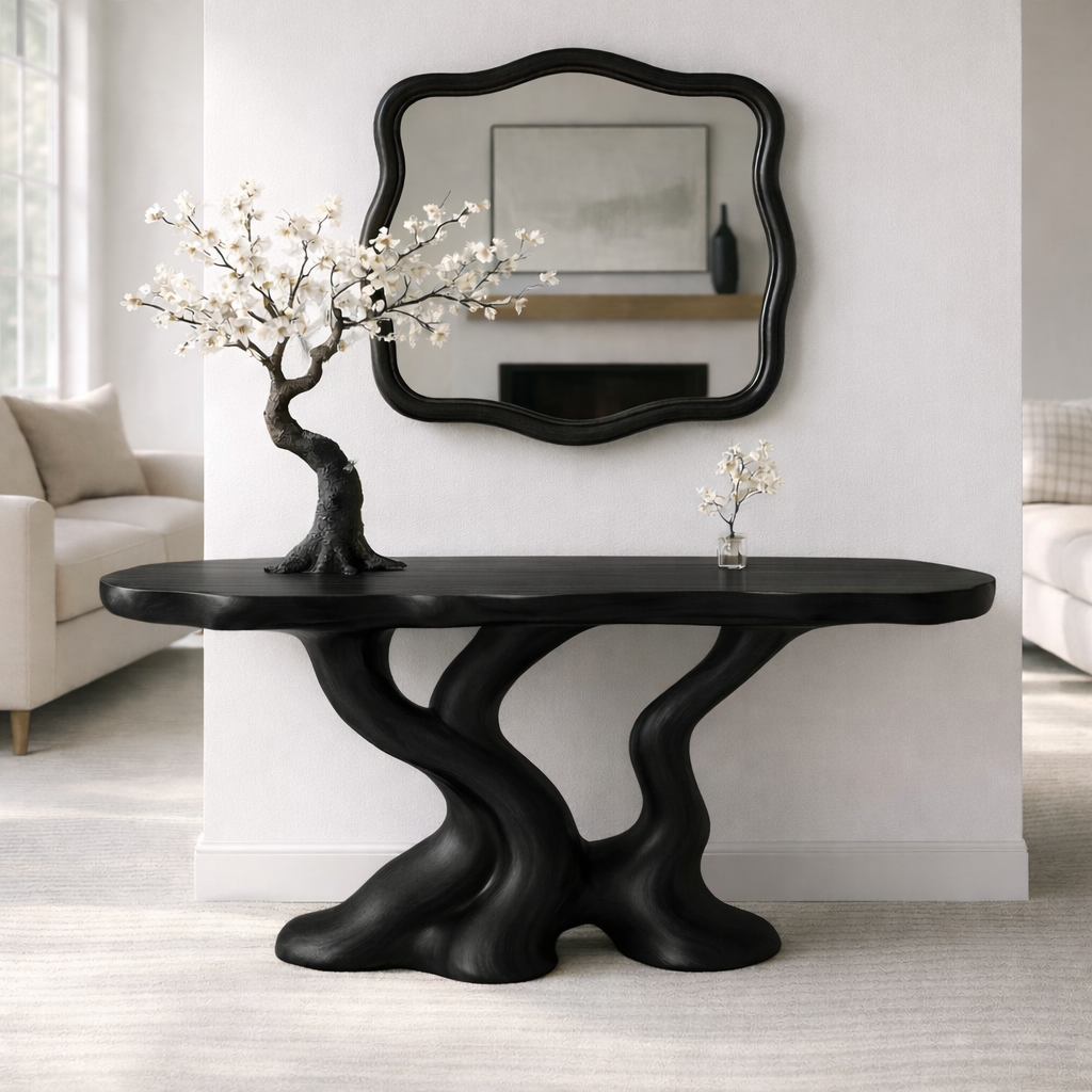 Sculptural Solid Wood Console Table, Organic Tree Root Base Entryway Hallway Furniture