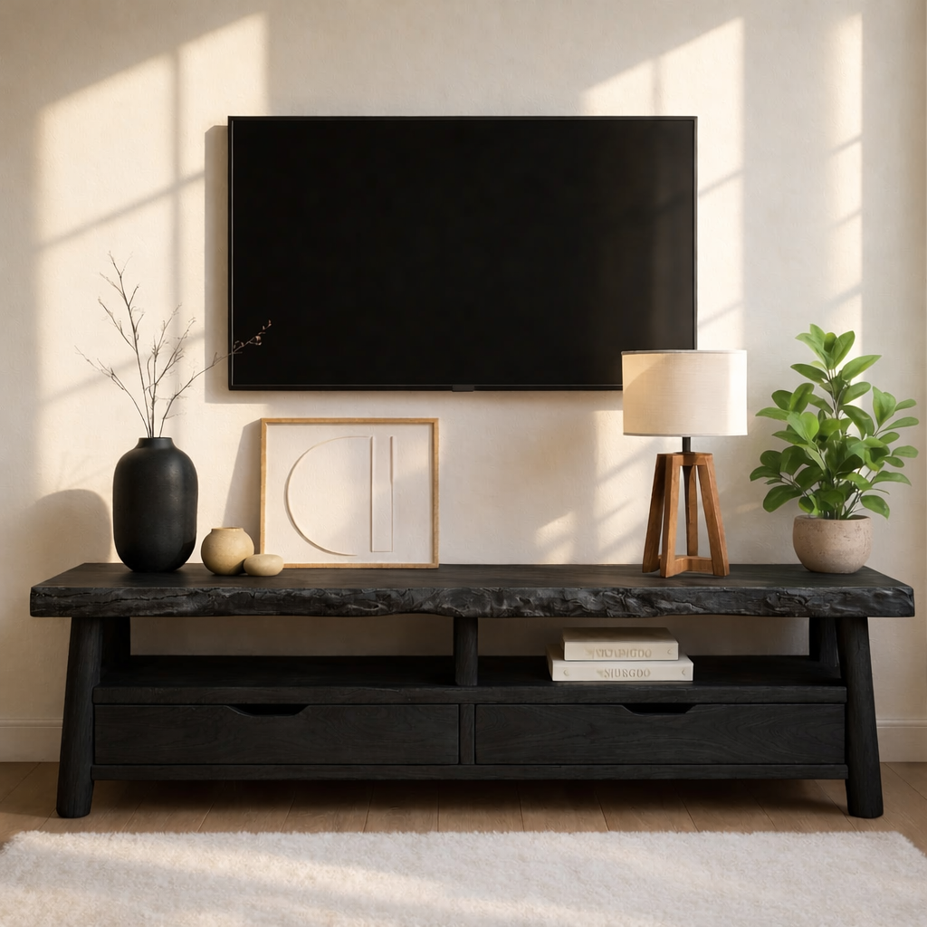 Rustic Wood TV Stand With Drawers and Open Shelf Long Media Console Entertainment Center Kitchnce