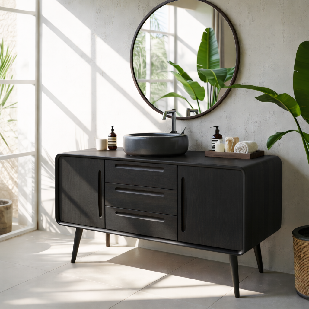Mid Century Modern Solid Wood Bathroom Vanity Cabinet With Drawers And Doors Kitchnce