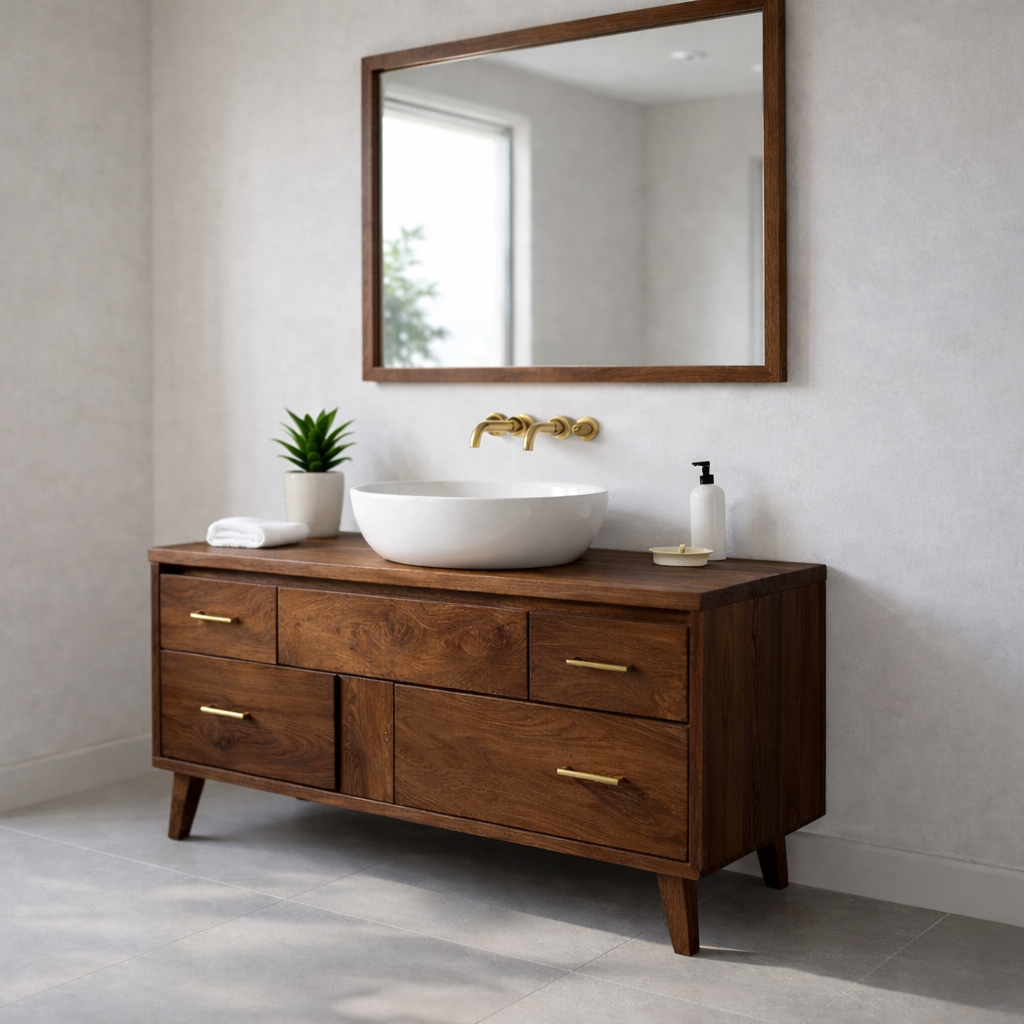 Minimalist Solid Wood Bathroom Vanity Cabinet – Modern Wall Mount, No Sink
