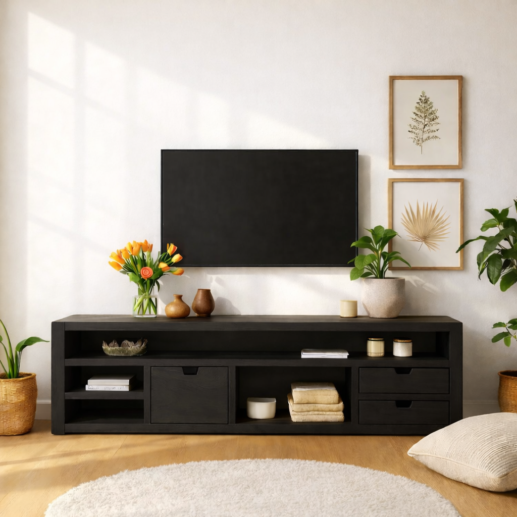 Minimalist Wood TV Stand With Drawers Long Media Console Modern Entertainment Center Kitchnce
