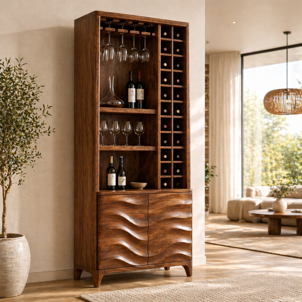 Modern Tall Wine Cabinet Glasses Rack Bottle Storage Freestanding Display Cabinet