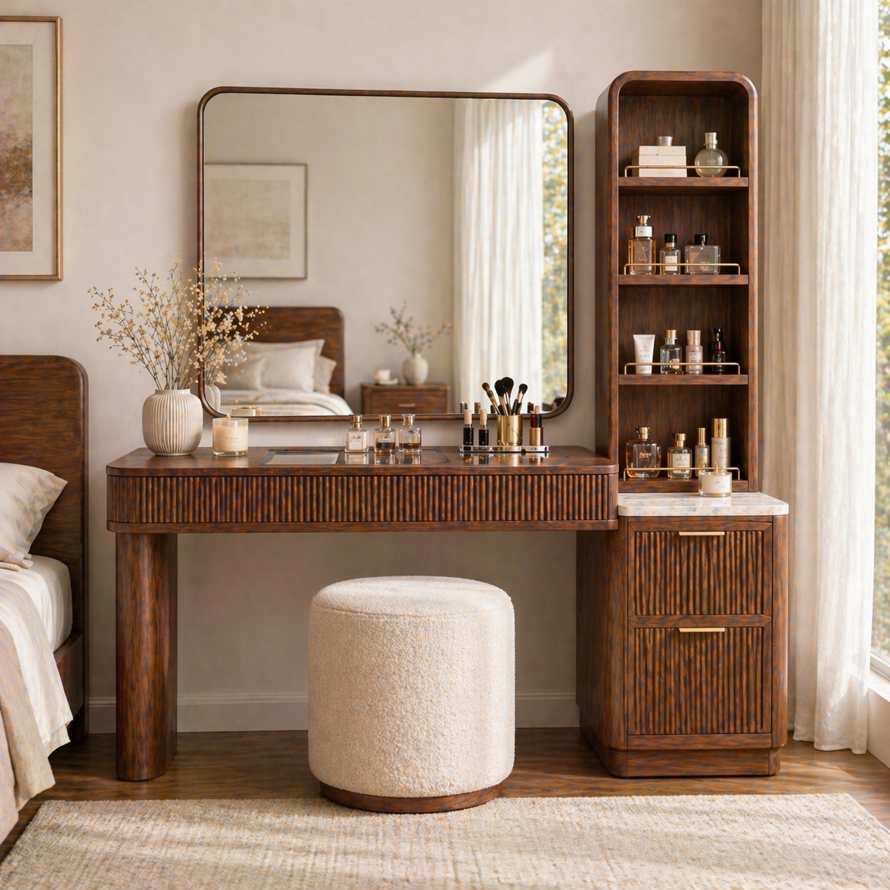 Modern Makeup Vanity Desk With Mirror Storage Shelves Dressing Table Bedroom Set