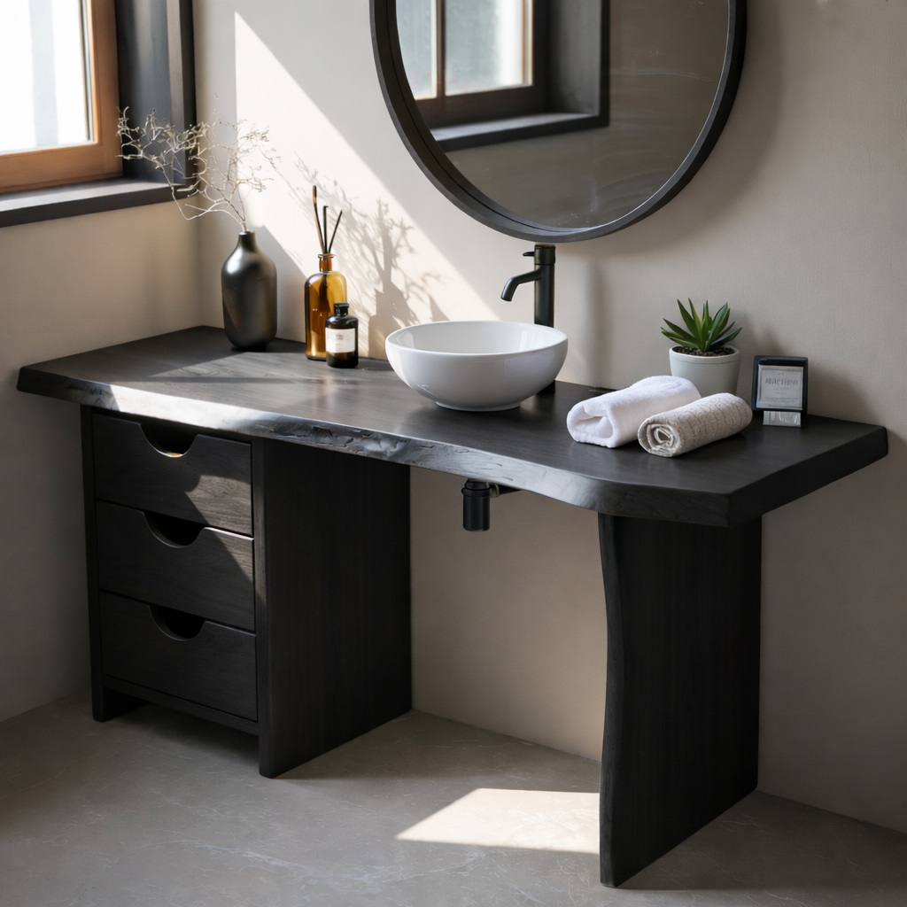 Rustic Live Edge Wood Bathroom Vanity Cabinet With Drawers Natural Wood Vanity Base Kitchnce