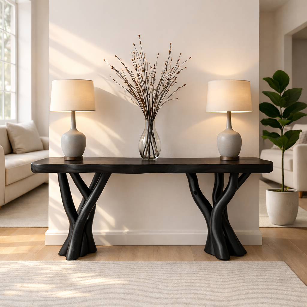 Rustic Solid Wood Console Table, Sculptural Branch Base Entryway Hallway Furniture Kitchnce