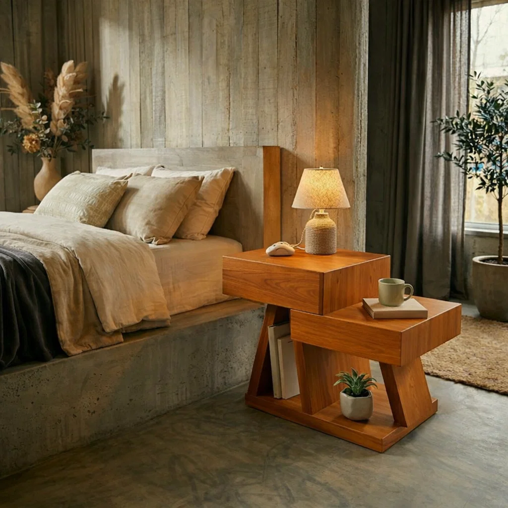 Solid Wood Nightstand Set with Drawer & Shelf – Modern Rustic Bedside Tables