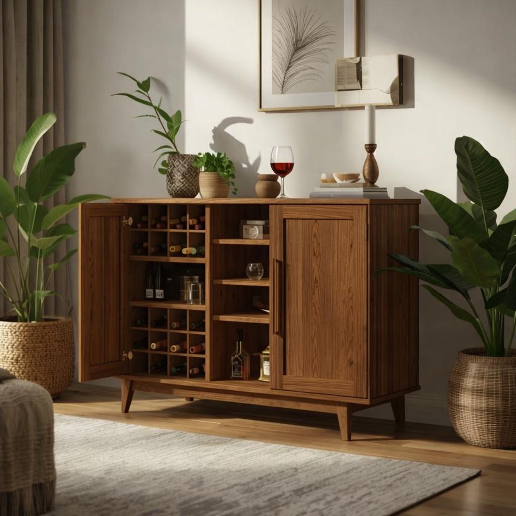 Handcrafted Solid Wood Wine Cabinet with Bottle Storage Modern Home Bar Sideboard