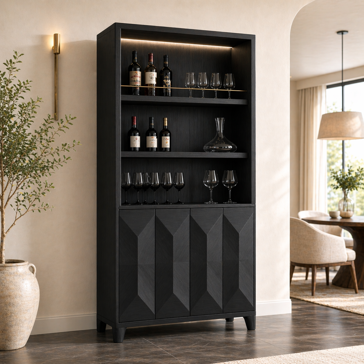 Modern Tall Wine Cabinet Bar Storage Glass Rack Freestanding Display Cabinet