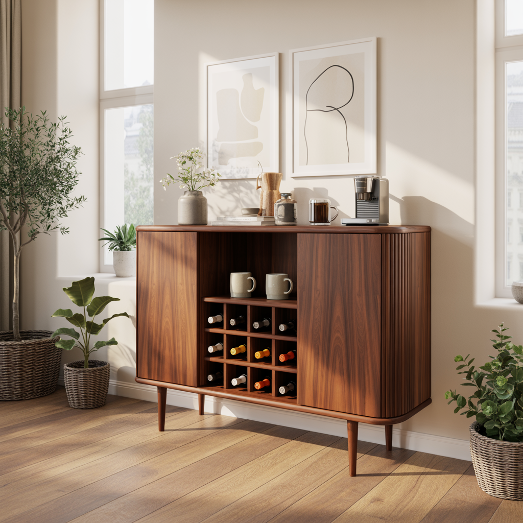 Solid Wood Wine Storage Cabinet with Built-In Bottle Rack and Sliding Doors for Modern Homes