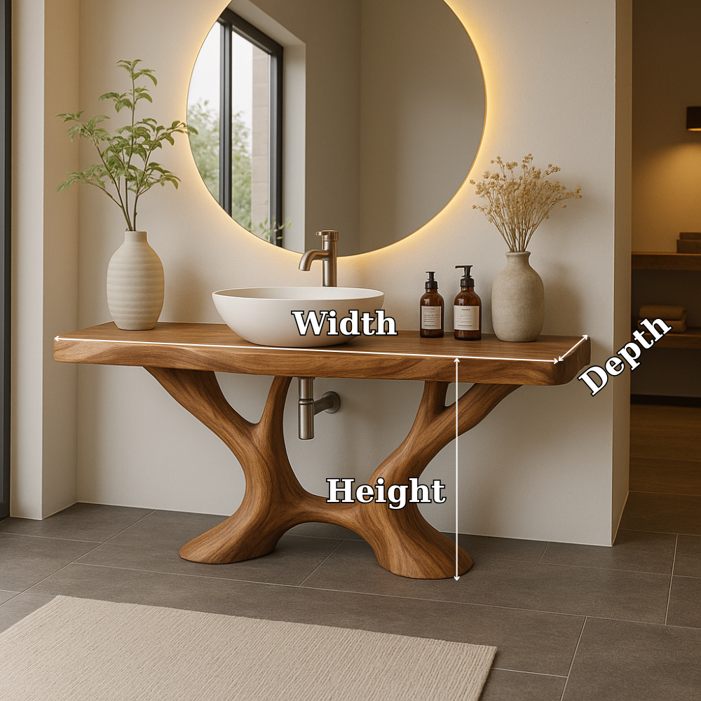 Handcrafted Solid Wood Bathroom Vanity with Artistic Branch Base – Modern Organic Bathroom Design Kitchnce