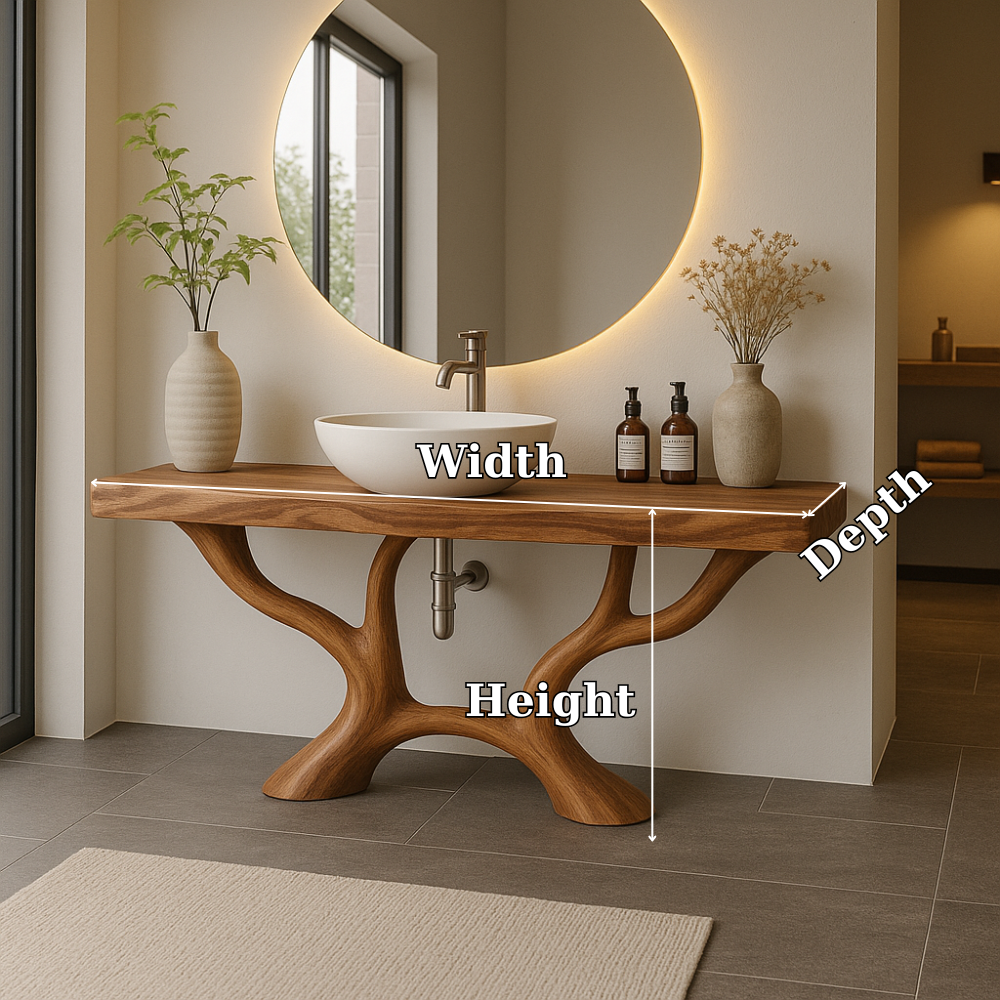 Handcrafted Solid Wood Bathroom Vanity with Organic Branch Design – Modern Natural Elegance Kitchnce