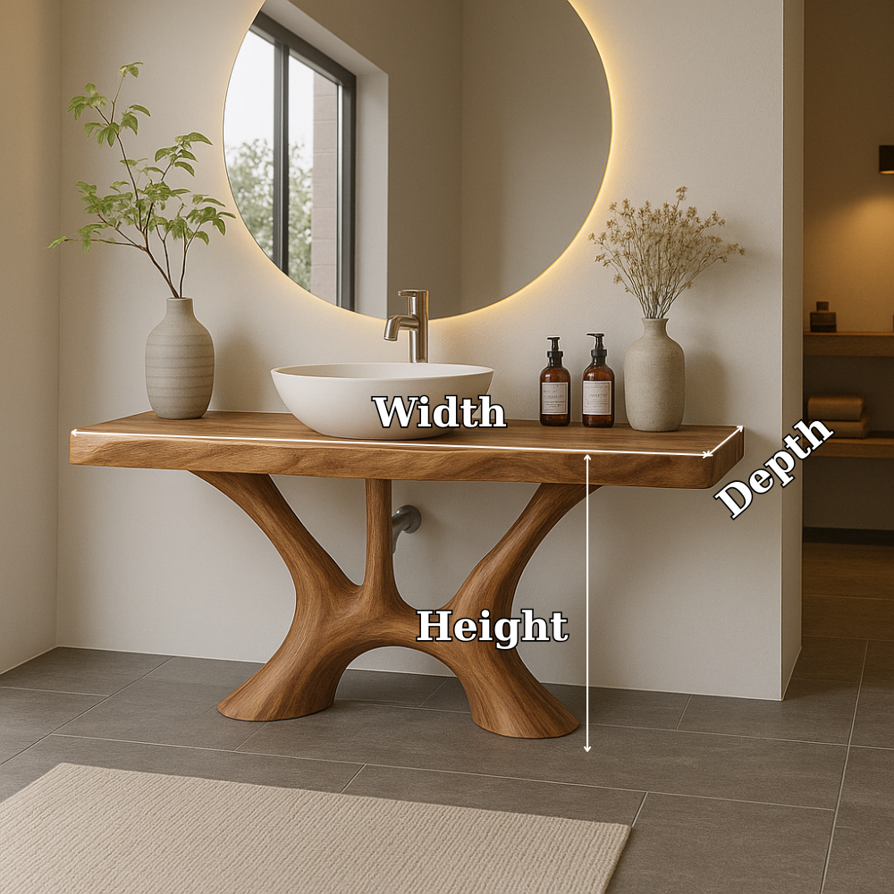 Handcrafted Solid Wood Bathroom Vanity with Organic Flow Design – Modern Natural Aesthetic Kitchnce