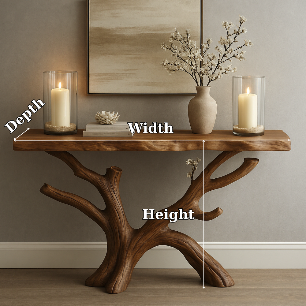 Handcrafted Solid Wood Console Table with Organic Tree Design – Modern Natural Home Décor Kitchnce