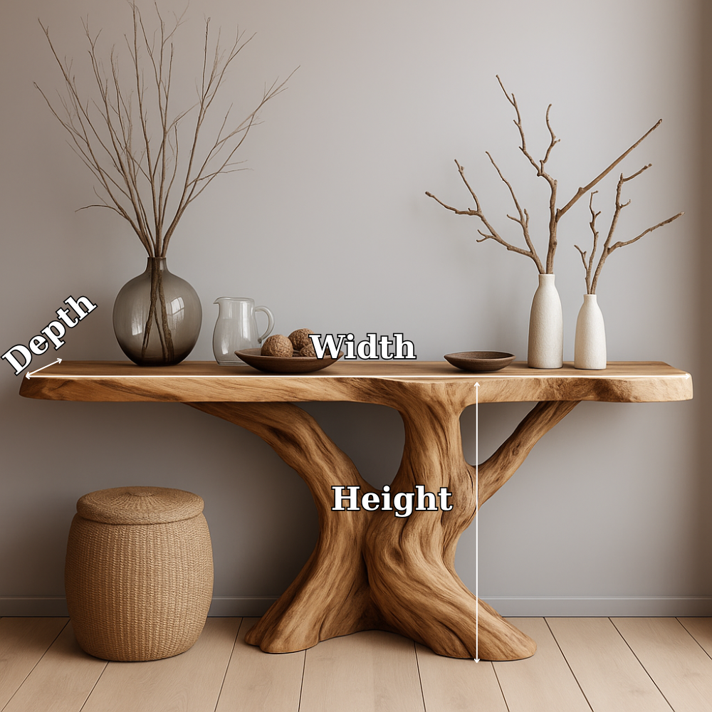Handcrafted Solid Wood Console Table with Natural Tree Trunk Design – Organic Modern Furniture Kitchnce