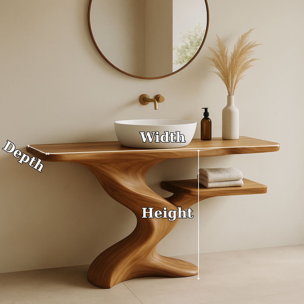 Handcrafted Solid Wood Bathroom Vanity with Organic Wave Design – Modern Minimalist Style Kitchnce