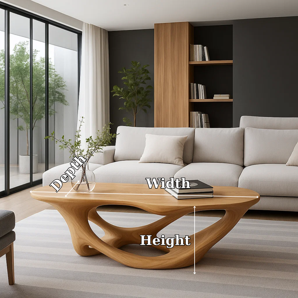 Handcrafted Solid Wood Coffee Table with Sculptural Organic Base – Modern Living Room Design Kitchnce