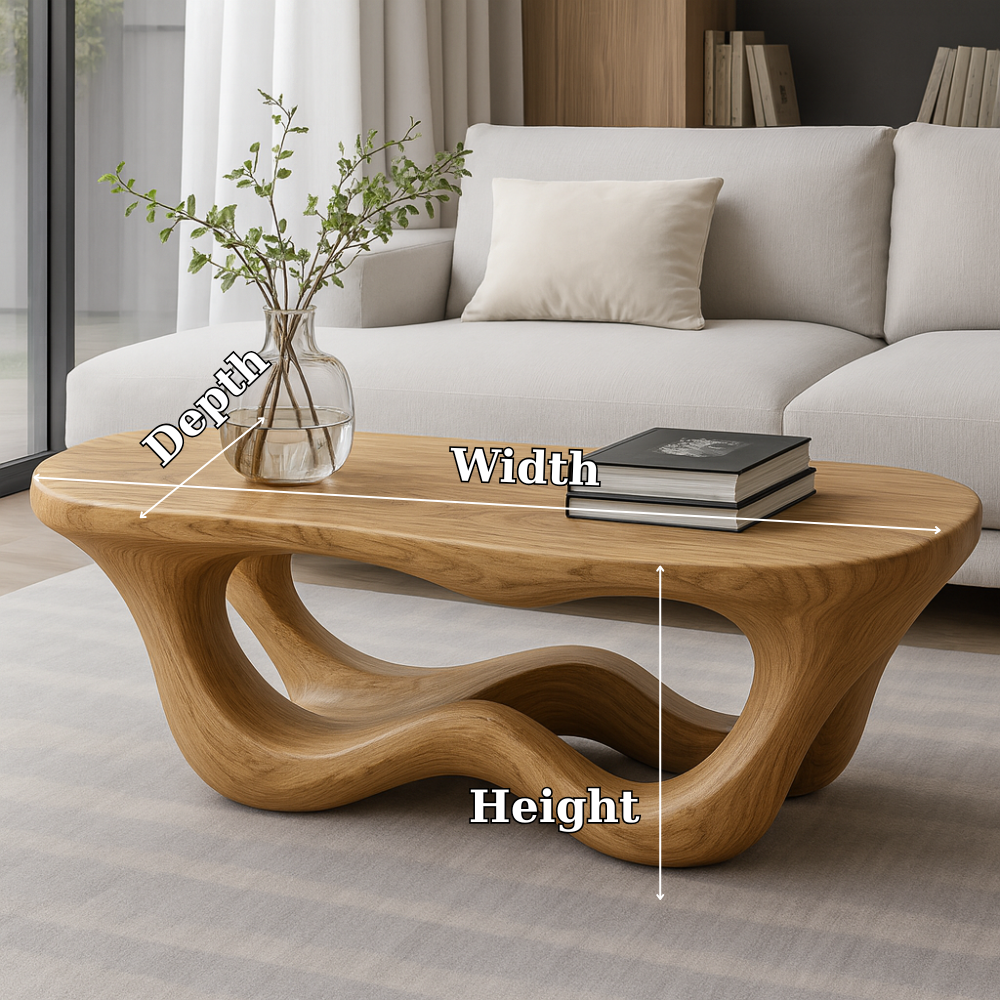 Handcrafted Solid Wood Coffee Table with Organic Flow Design – Modern Sculptural Furniture Kitchnce