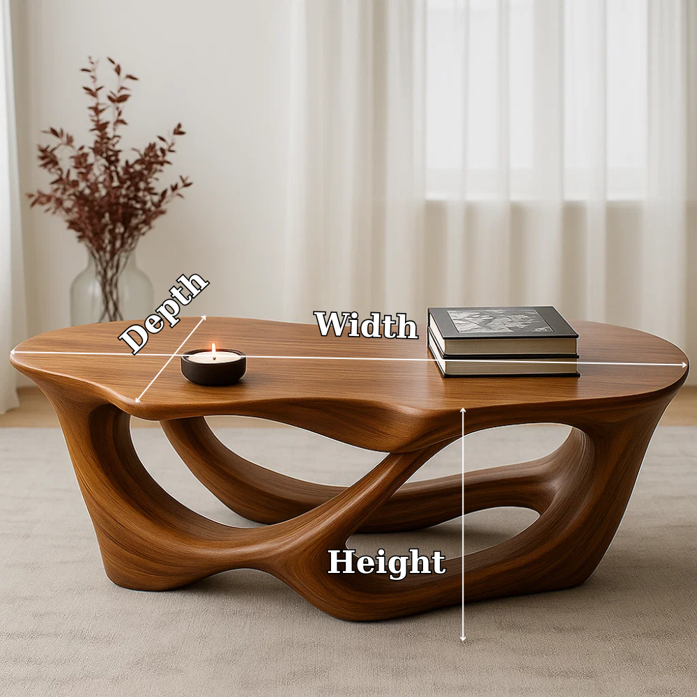 Handcrafted Solid Wood Coffee Table with Fluid Organic Form – Modern Sculptural Centerpiece Kitchnce