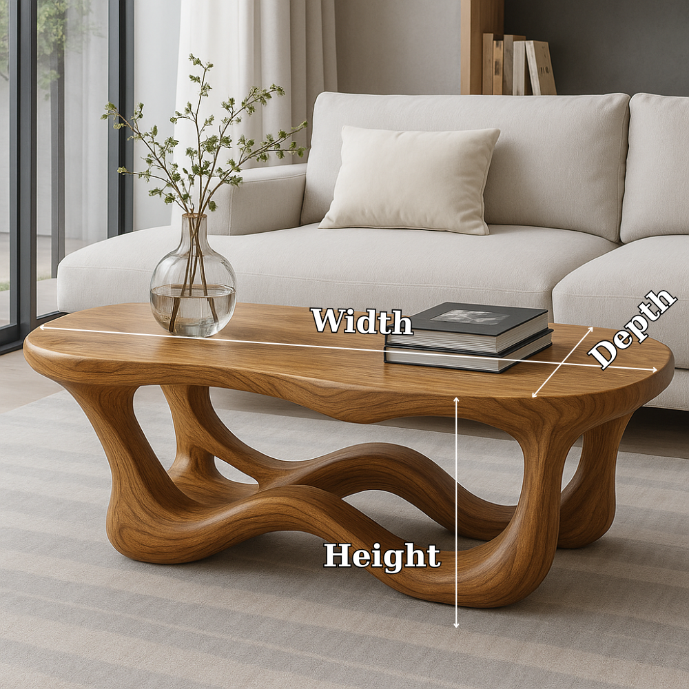 Handcrafted Solid Wood Coffee Table with Organic Wave Base – Modern Artistic Living Room Piece Kitchnce