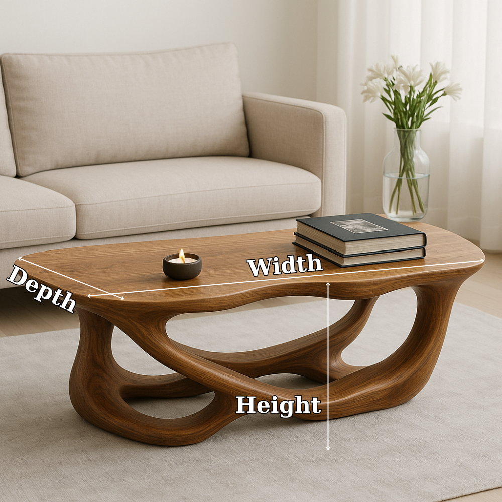 Handcrafted Solid Wood Coffee Table with Sculptural Flow Design – Modern Organic Furniture Kitchnce