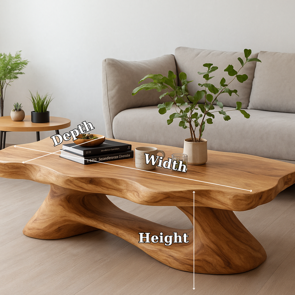 Handcrafted Solid Wood Coffee Table with Organic Flow Design – Modern Natural Living Room Decor Kitchnce