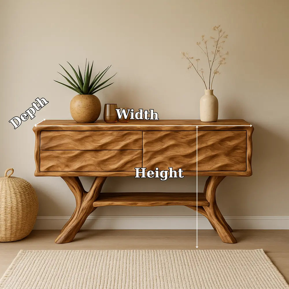 Handcrafted Solid Wood Console Table with Wave Texture Design – Modern Organic Furniture Kitchnce