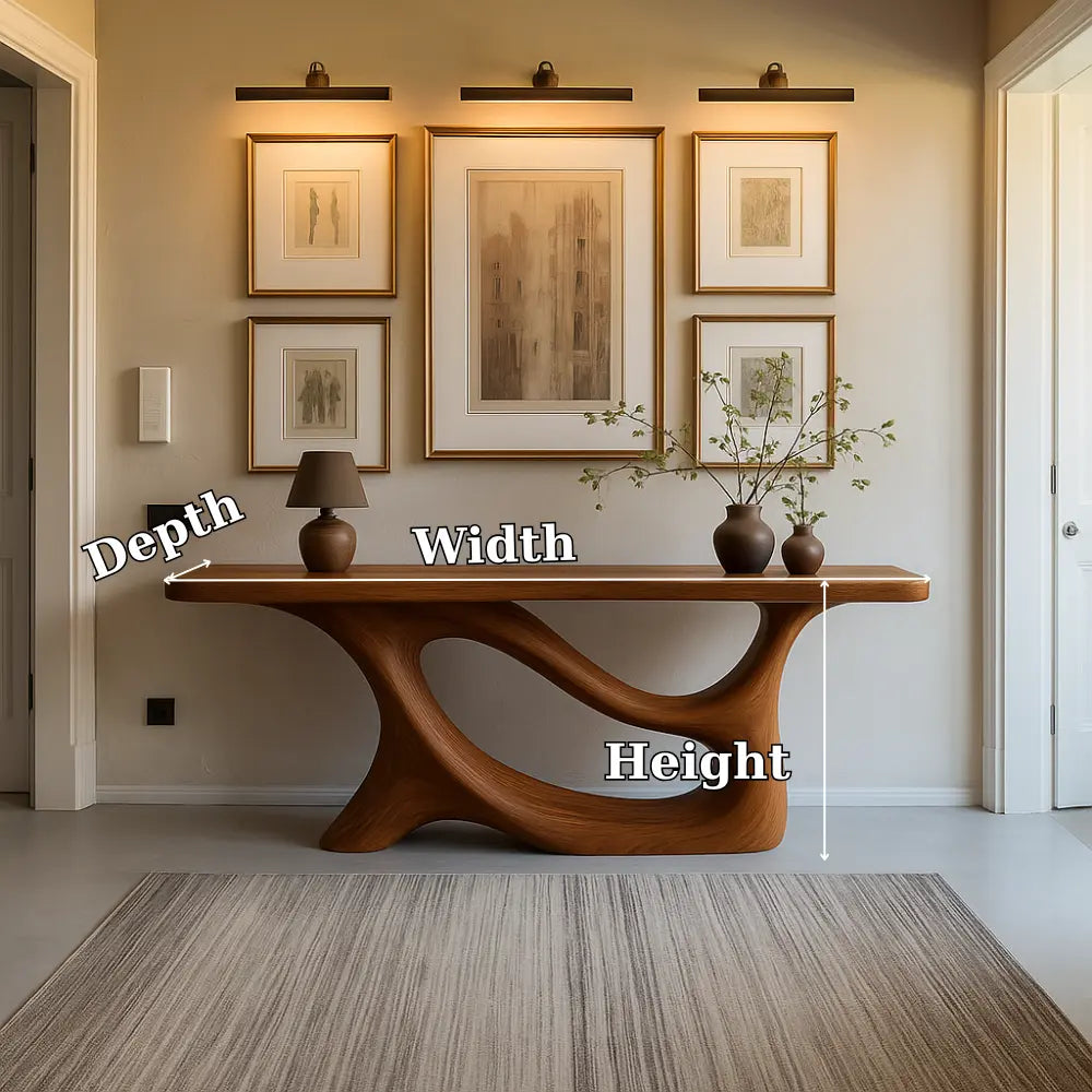 Handcrafted Solid Wood Console Table with Artistic Flow Base – Modern Entryway Furniture Kitchnce