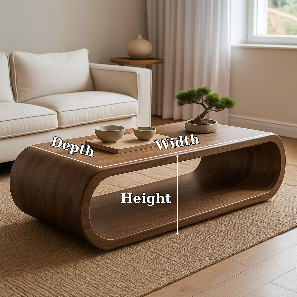 Handcrafted Solid Wood Coffee Table – Modern Minimalist Design with Smooth Curved Silhouette Kitchnce