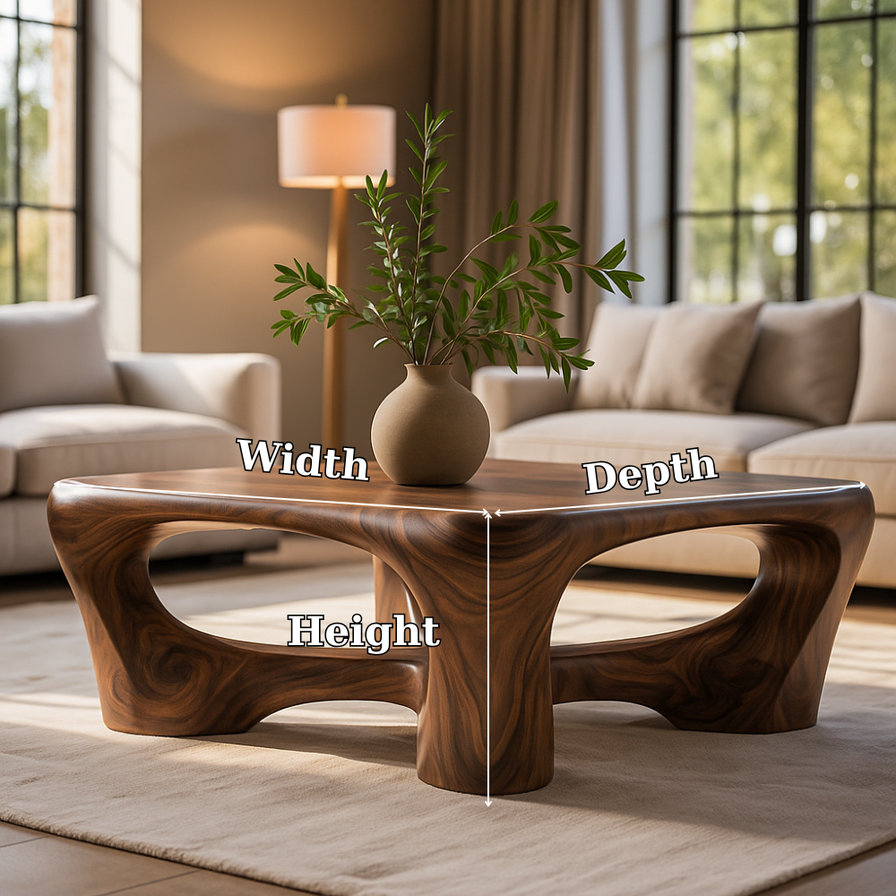 Handcrafted Solid Wood Coffee Table – Sculptural Organic Design for Modern Elegant Living Rooms Kitchnce