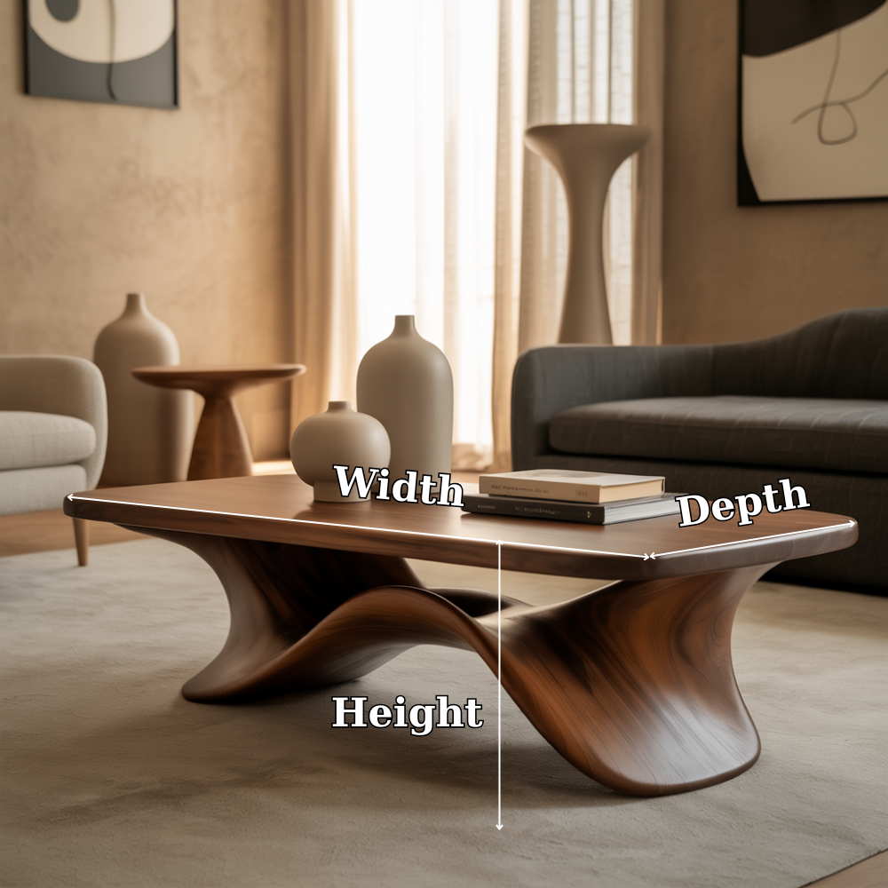Handcrafted Solid Wood Coffee Table – Sculptural Wave Design for Modern Artistic Living Spaces Kitchnce