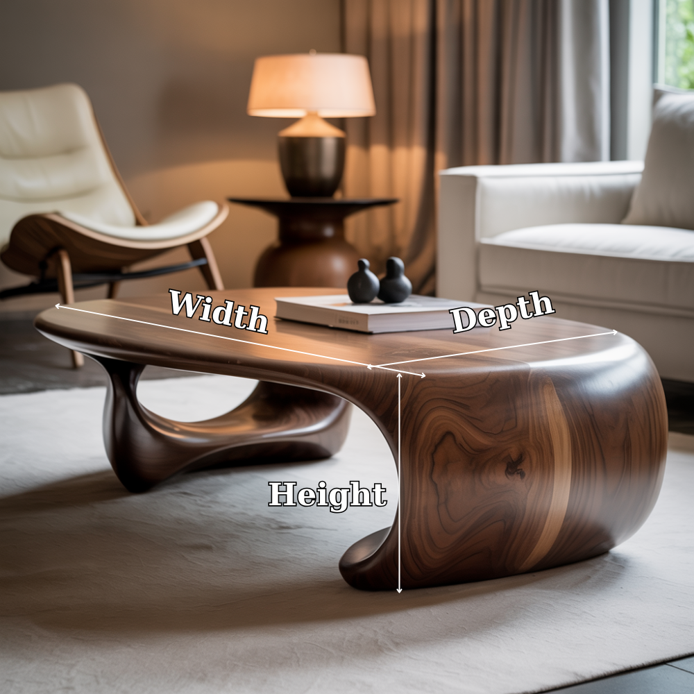 Handcrafted Solid Wood Coffee Table – Modern Organic Design with Flowing Sculptural Form Kitchnce