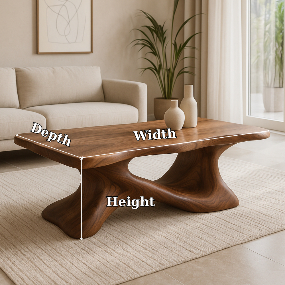 Handcrafted Solid Wood Coffee Table – Sculptural Modern Design with Organic Flowing Form Kitchnce