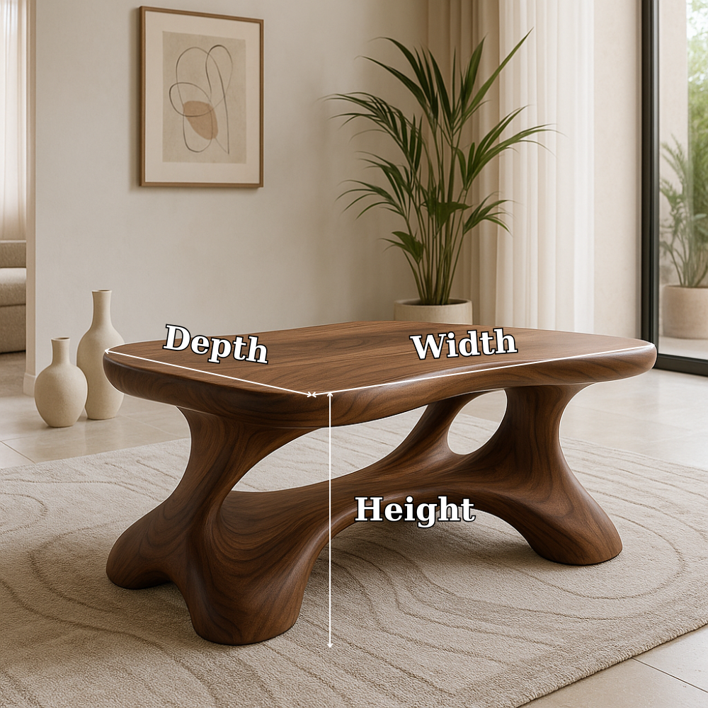 Handcrafted Solid Wood Coffee Table – Modern Sculptural Centerpiece with Organic Curves Kitchnce