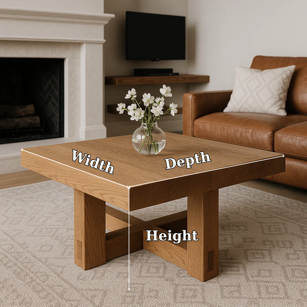 Handcrafted Solid Wood Coffee Table – Modern Minimalist Square Design with Cross Base Kitchnce