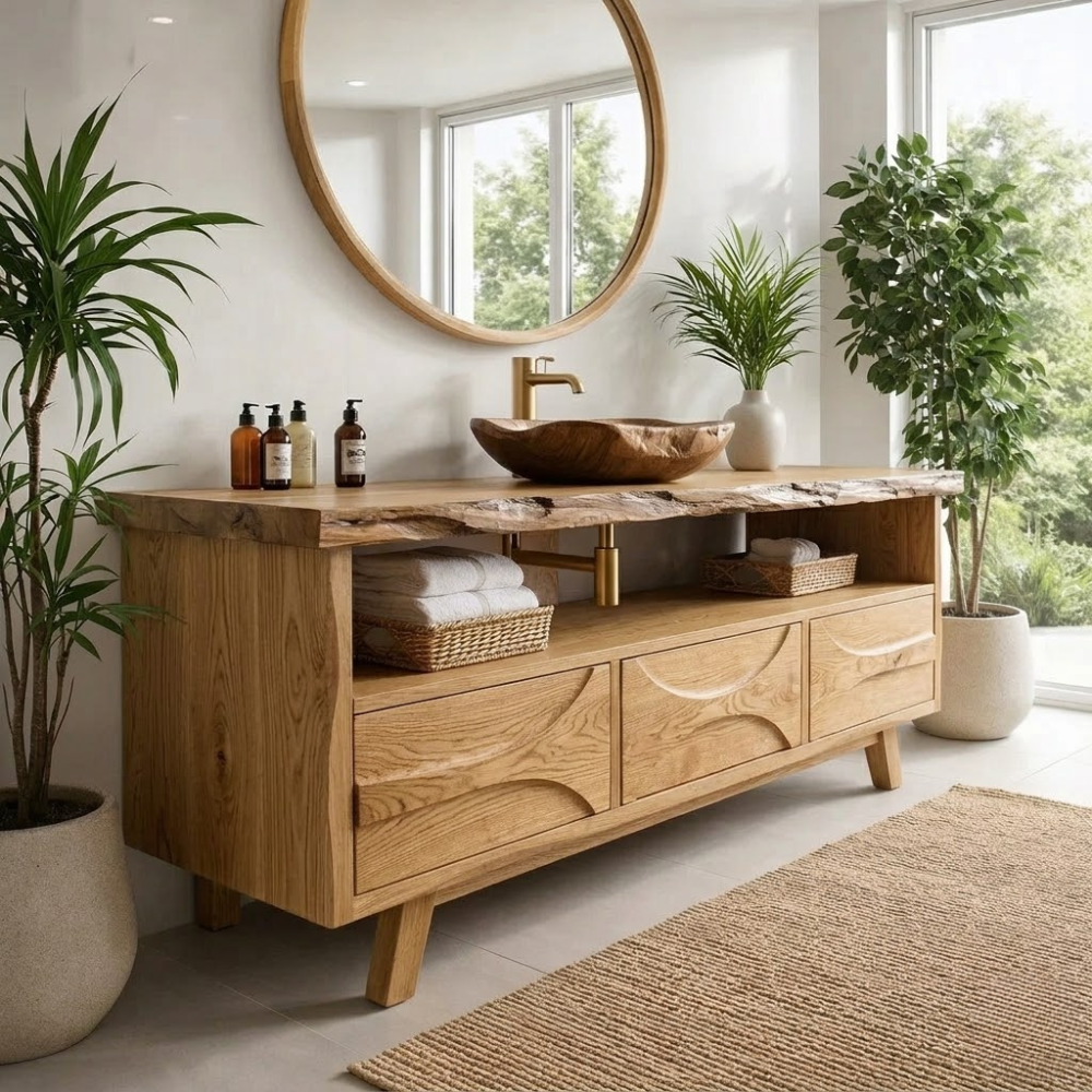 Solid Wood Bathroom Vanity Cabinet with Drawers β Modern Walnut Vanity Base Only