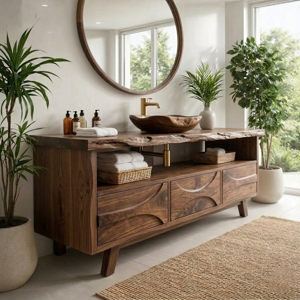 Solid Wood Bathroom Vanity Cabinet with Drawers β Modern Walnut Vanity Base Only