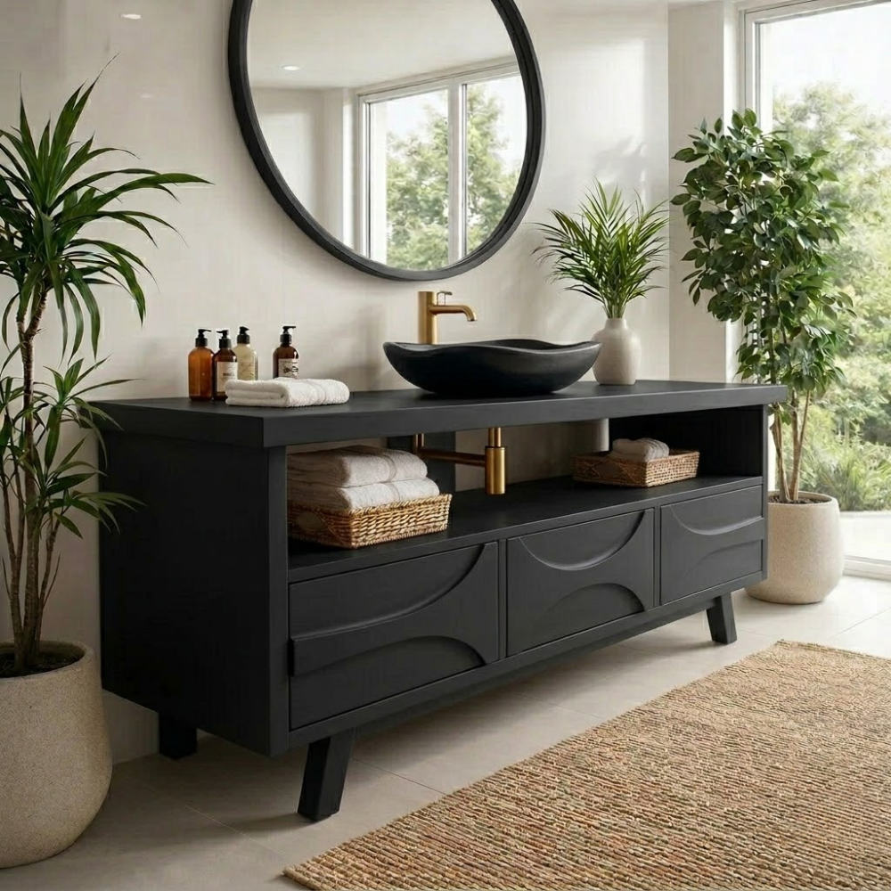 Solid Wood Bathroom Vanity Cabinet with Drawers β Modern Walnut Vanity Base Only