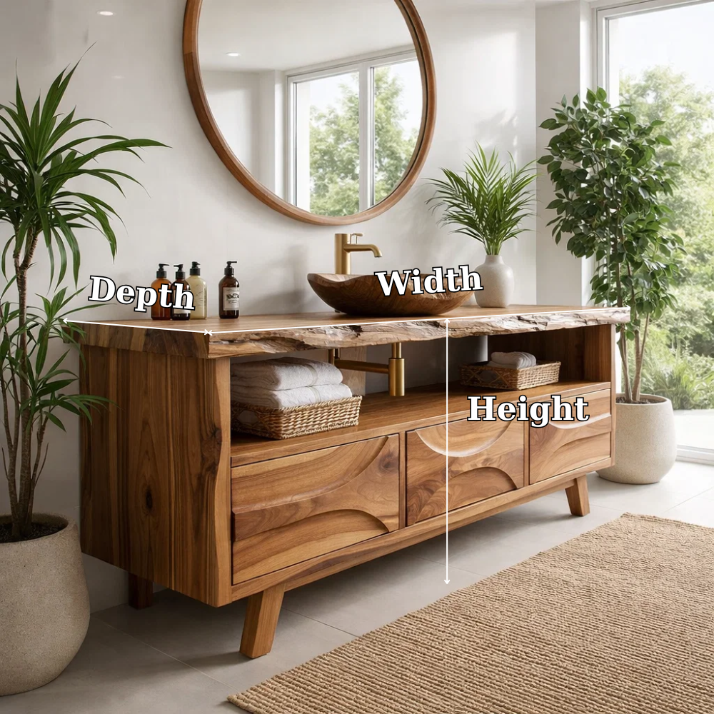 Solid Wood Bathroom Vanity Cabinet with Drawers – Modern Walnut Vanity Base Only