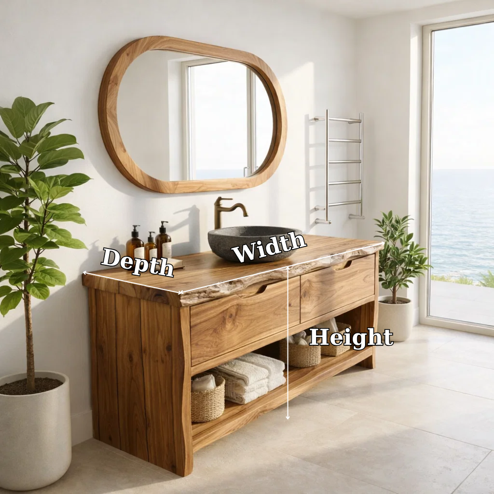 Solid Wood Bathroom Vanity Cabinet with Live Edge – Rustic Vanity Base Only
