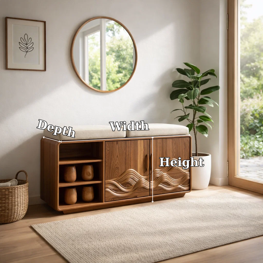 Solid Wood Shoe Bench with Cushion & Cabinet – Entryway Storage with Shelves