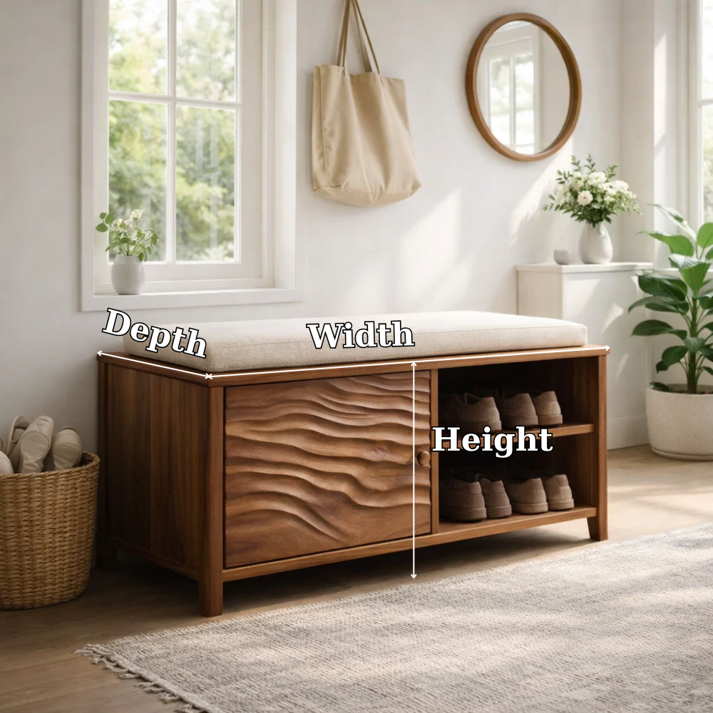 Solid Wood Shoe Bench with Cushion & Storage – Entryway Organizer with Shelf