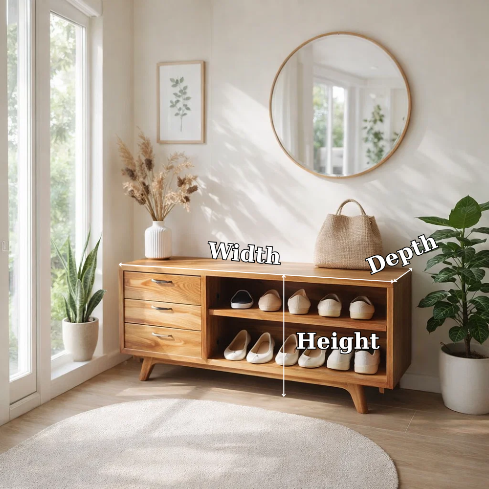 Solid Wood Shoe Bench with Drawers & Shelves – Entryway Storage Organizer