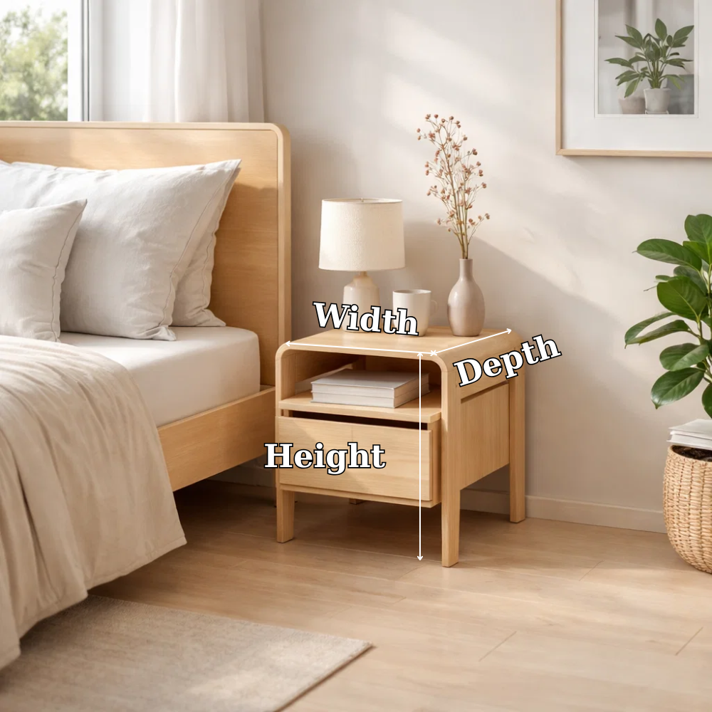 Solid Wood Nightstand with Drawer & Shelf – Modern Bedside Table