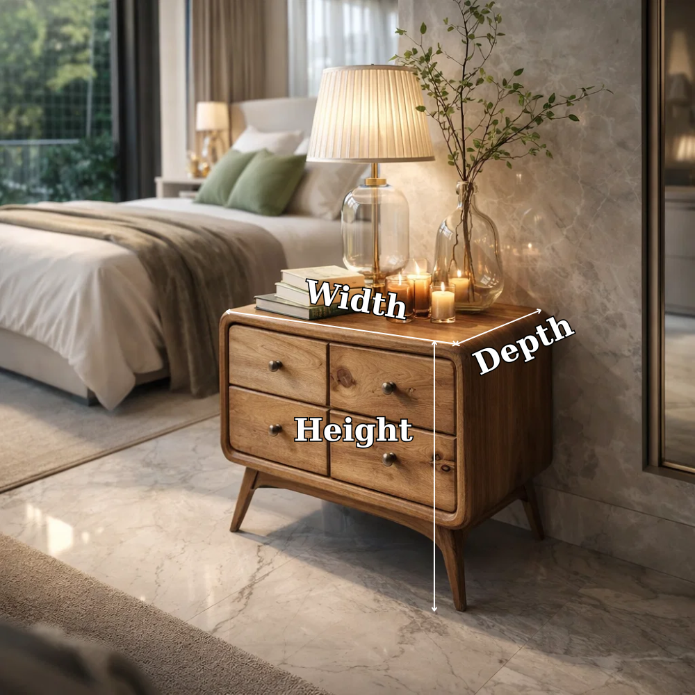 Solid Wood Nightstand with 4 Drawers – Modern Bedside Table Storage