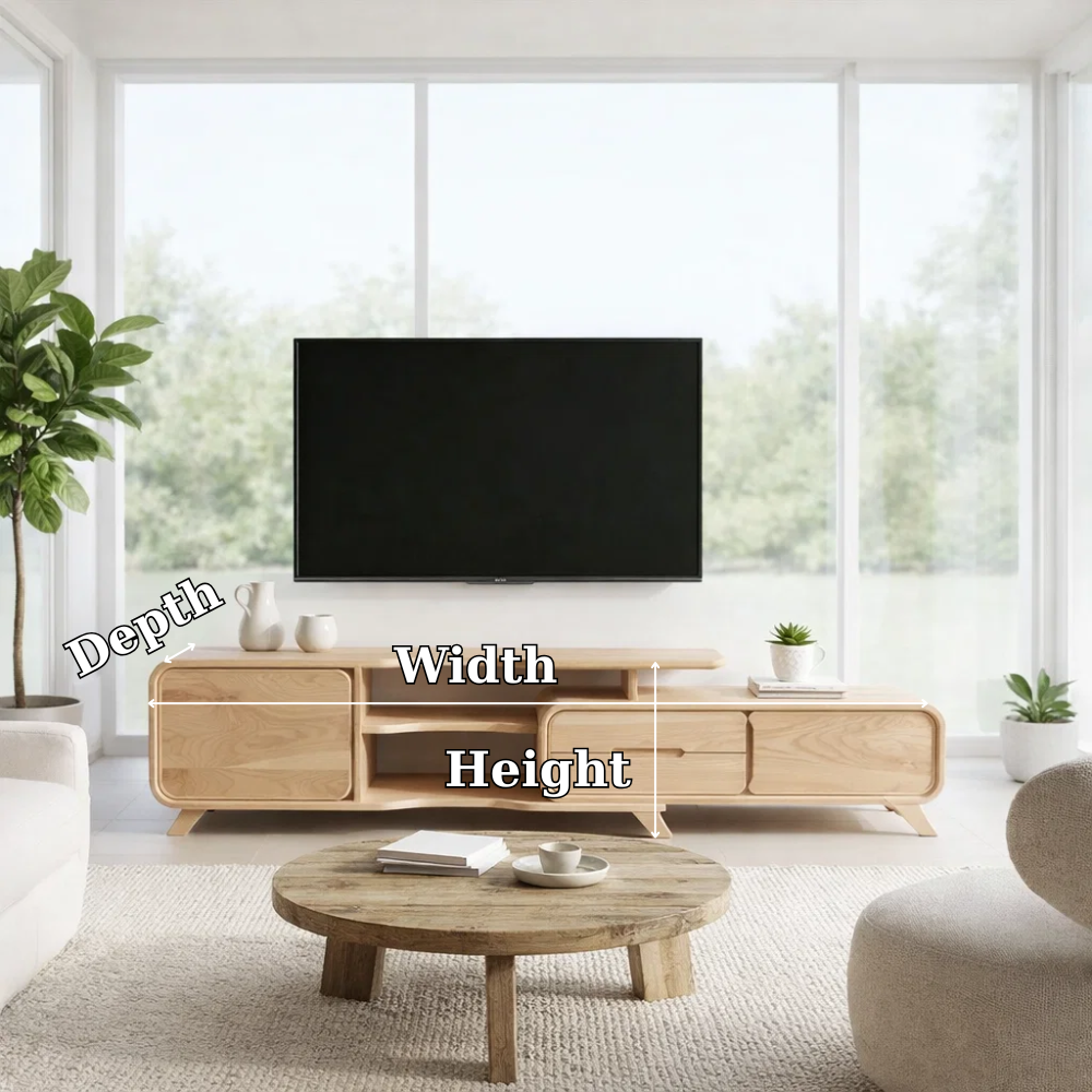 Solid Wood TV Console with Drawers & Shelves – Modern Media Unit Storage