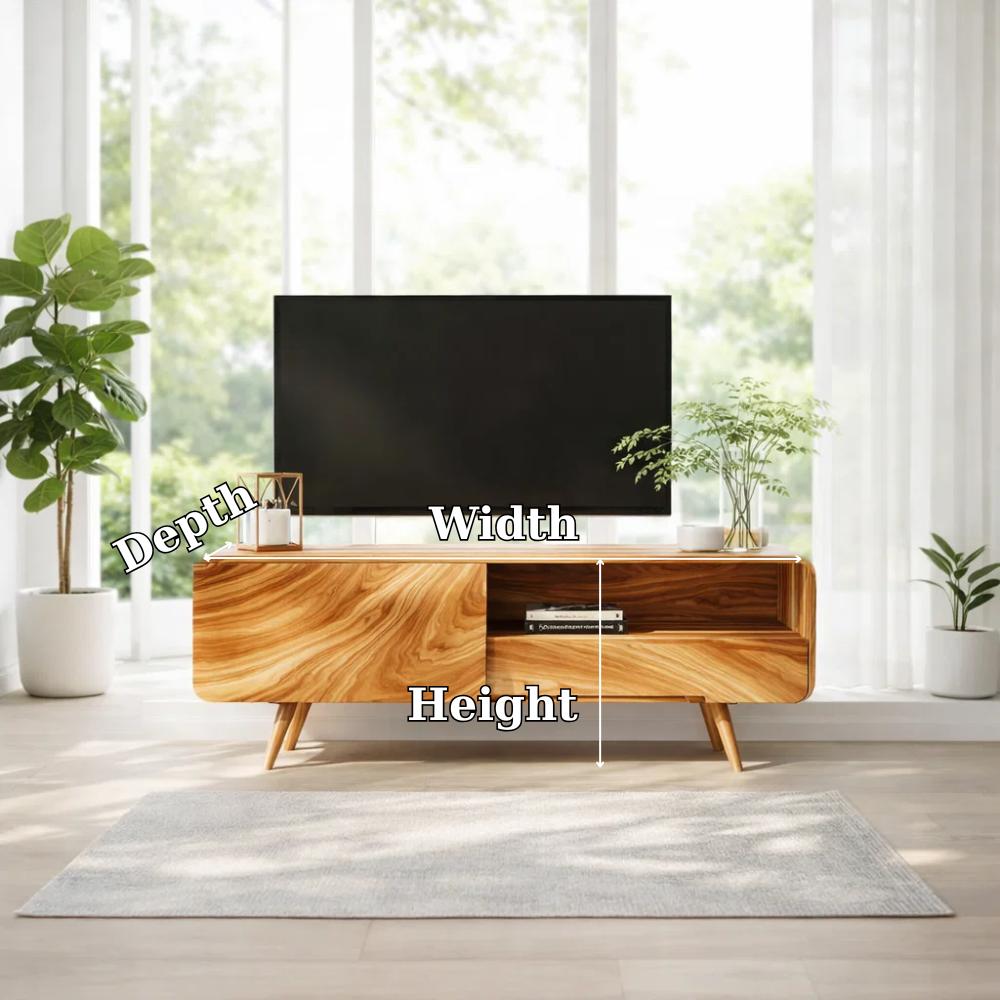 Solid Wood TV Console with Sliding Door – Modern Walnut Media Stand with Storage