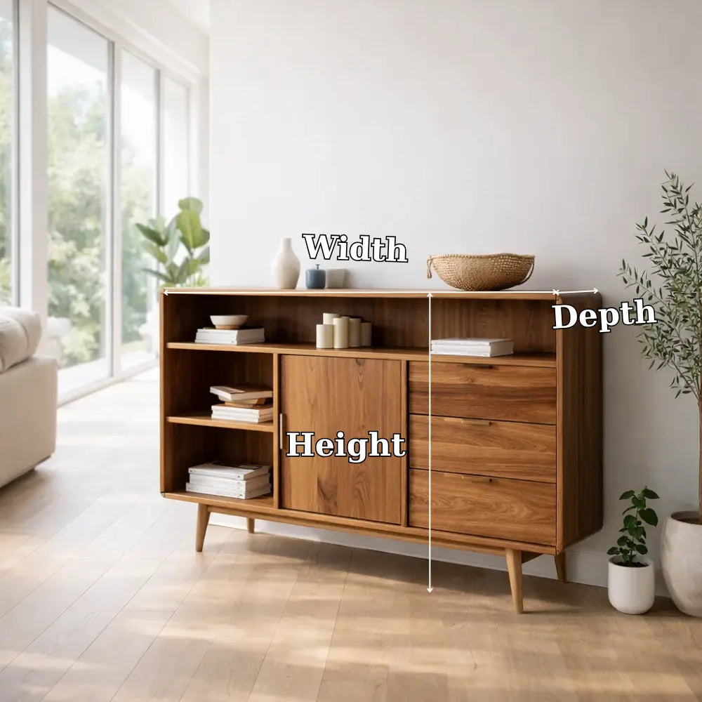Modern Console Table with Shelves, Drawer & Cabinet Kitchnce